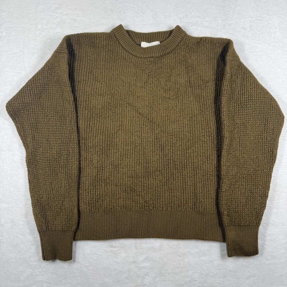 Wilfred Free Aritzia 100% Merino Wool Textured Rib Crewneck Sweater Brown Medium